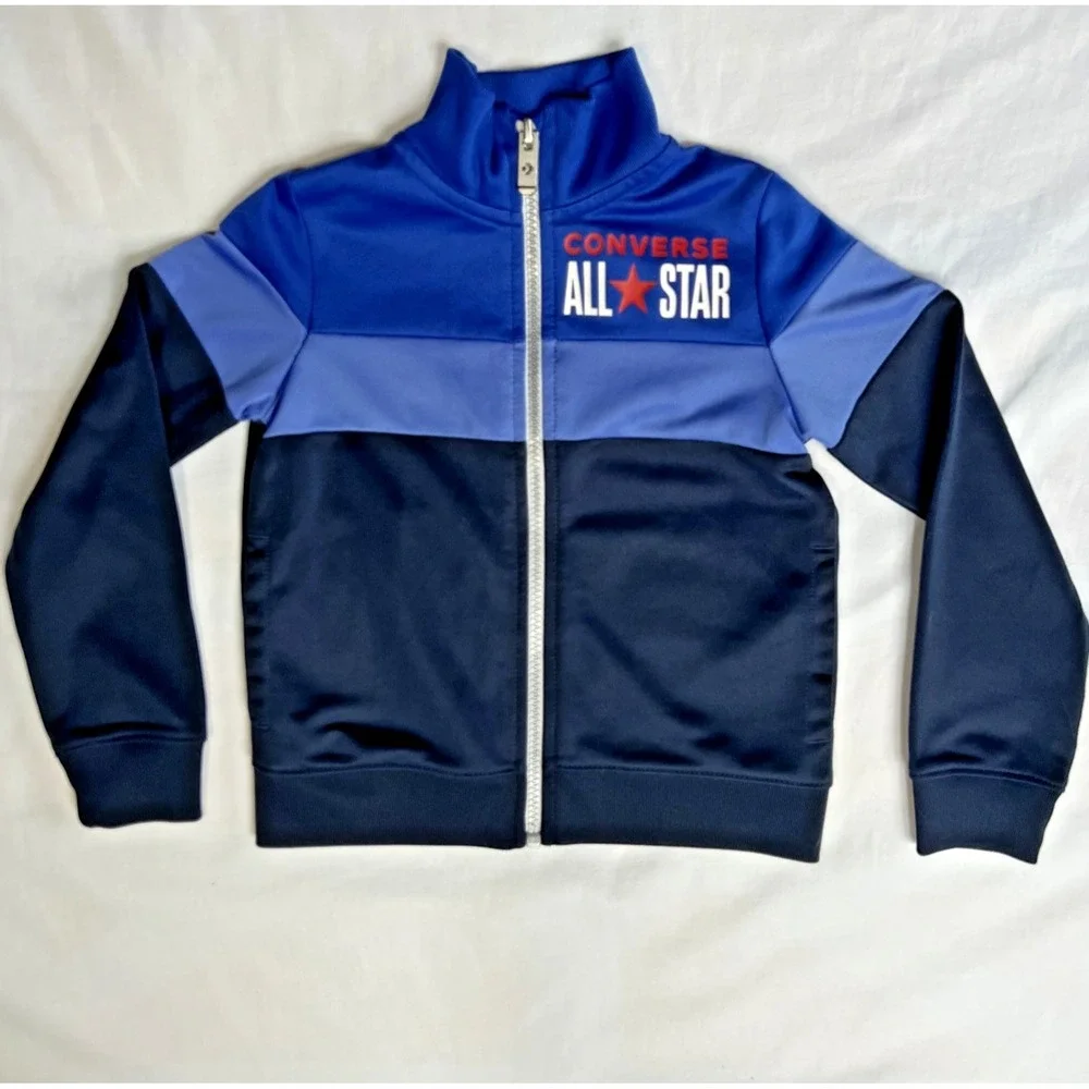 Converse Track Jacket All Star Athletic Zip Up 3T Blue Lightweight High Neck